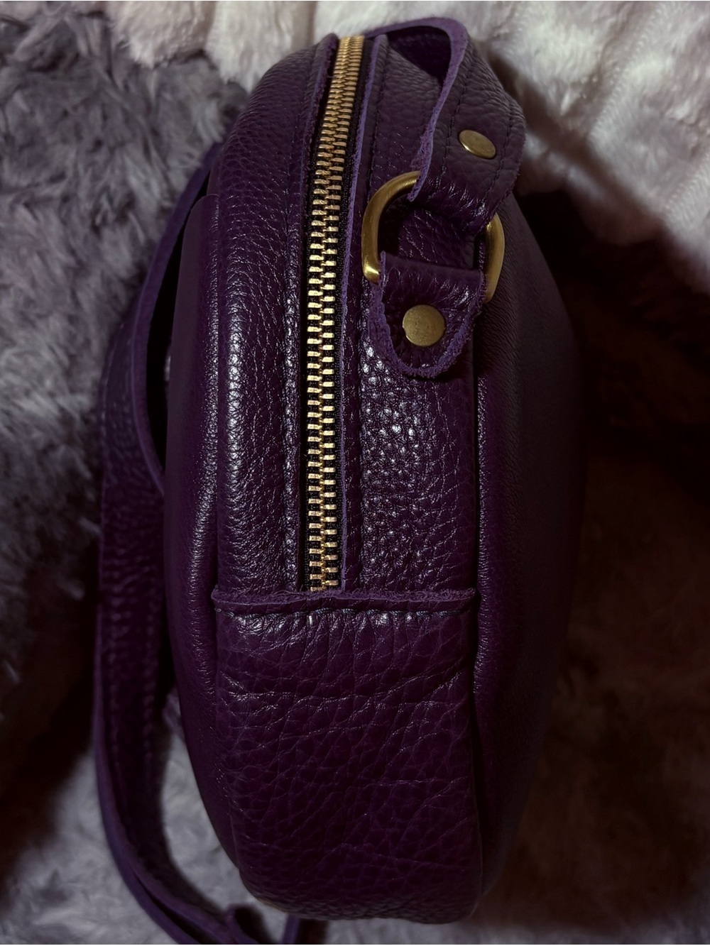 Portland Leather Group Round Crossbody Bag - Large - Deep Plum - Picture 4 of 7